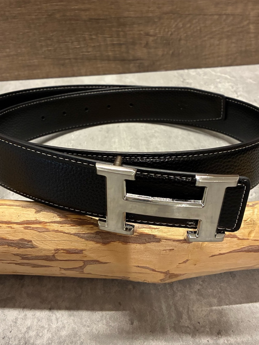 Black Leather belt for Men’s and women’s with Silver H Buckle